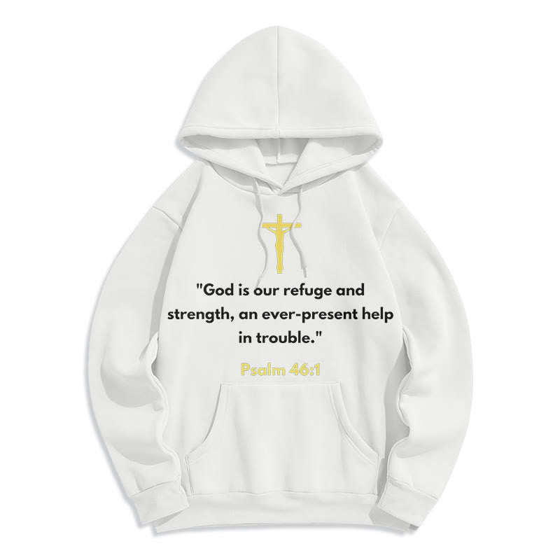 Christianartworkshop Classic Style God Is Our Refuge And Strength Fleece Lined Polyester Hoodie