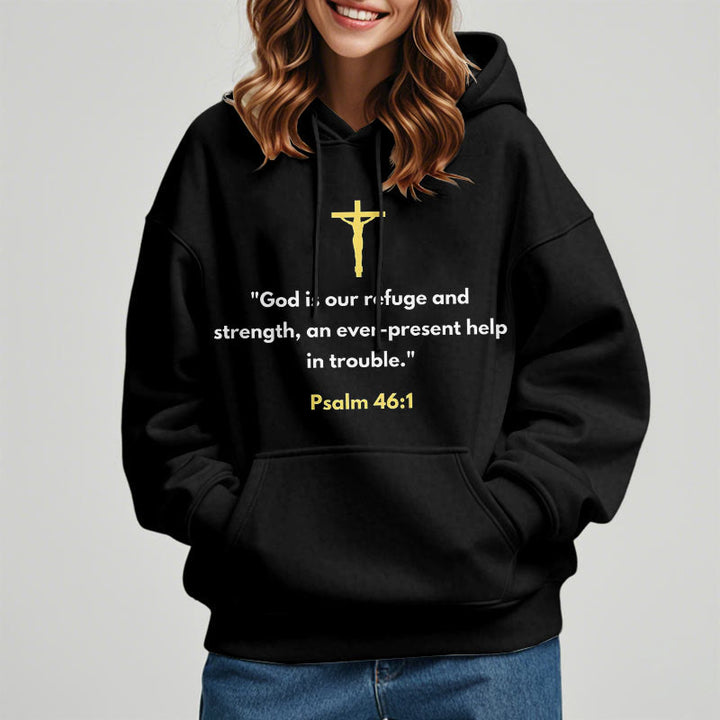 Christianartworkshop Classic Style God Is Our Refuge And Strength Fleece Lined Polyester Hoodie