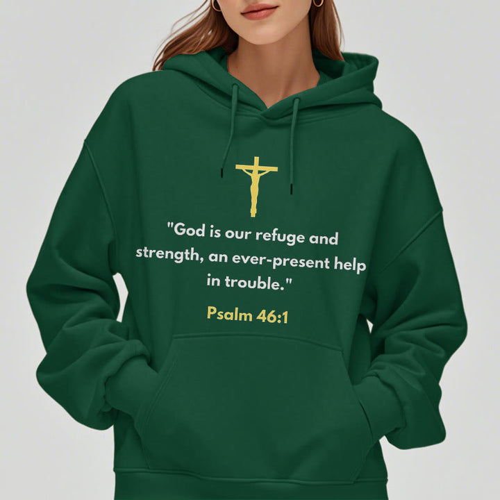 Christianartworkshop Classic Style God Is Our Refuge And Strength Fleece Lined Polyester Hoodie