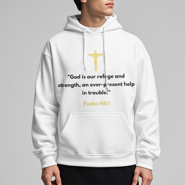 Christianartworkshop Classic Style God Is Our Refuge And Strength Fleece Lined Polyester Hoodie