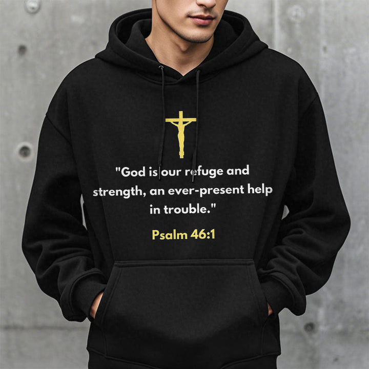 Christianartworkshop Classic Style God Is Our Refuge And Strength Fleece Lined Polyester Hoodie