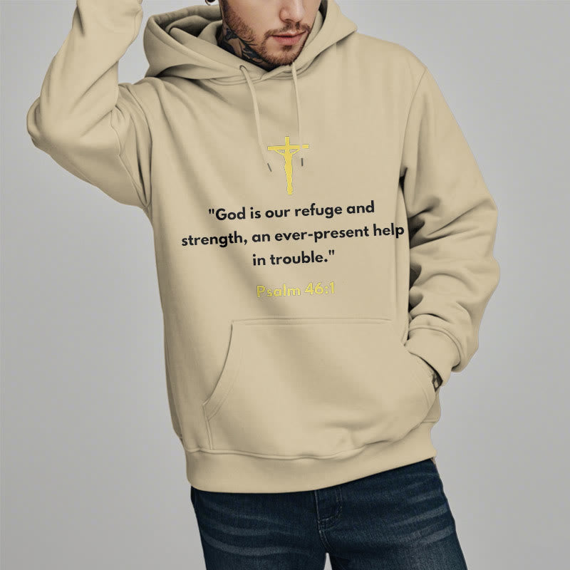 Christianartworkshop Classic Style God Is Our Refuge And Strength Fleece Lined Polyester Hoodie