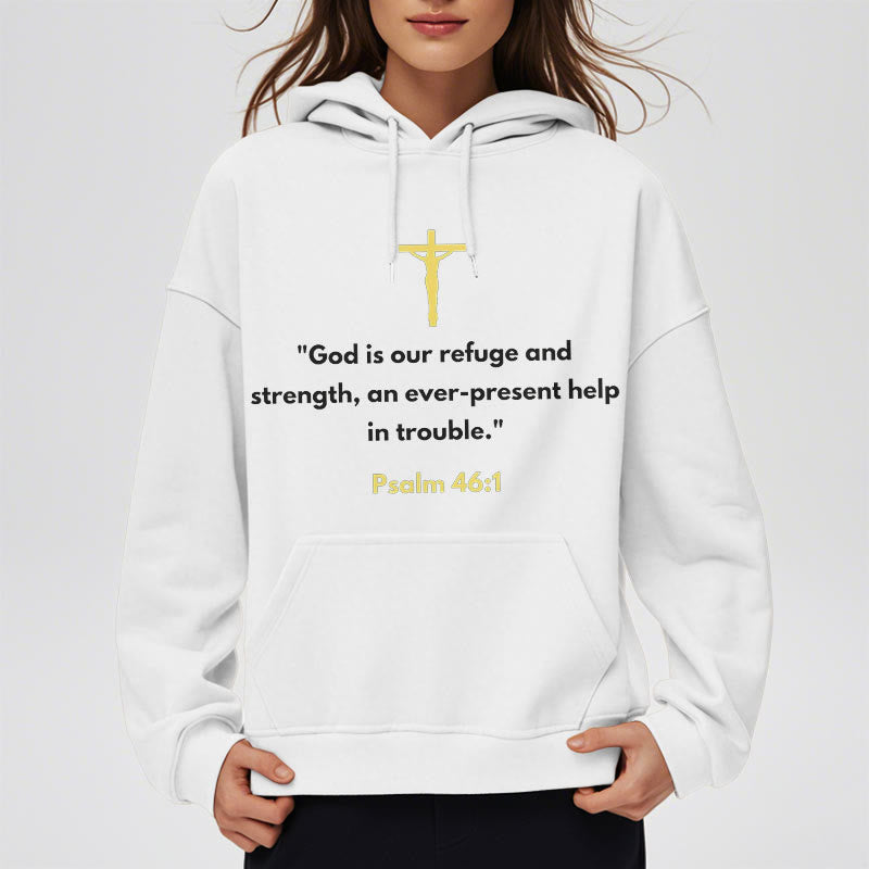 Christianartworkshop Classic Style God Is Our Refuge And Strength Fleece Lined Polyester Hoodie