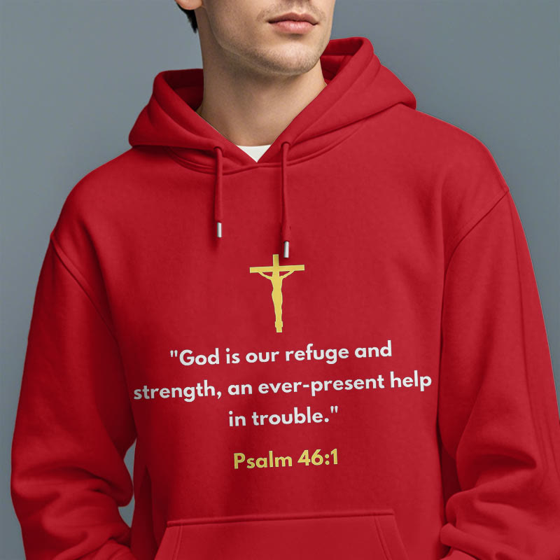 Christianartworkshop Classic Style God Is Our Refuge And Strength Fleece Lined Polyester Hoodie