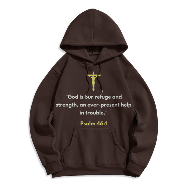 Christianartworkshop Classic Style God Is Our Refuge And Strength Fleece Lined Polyester Hoodie