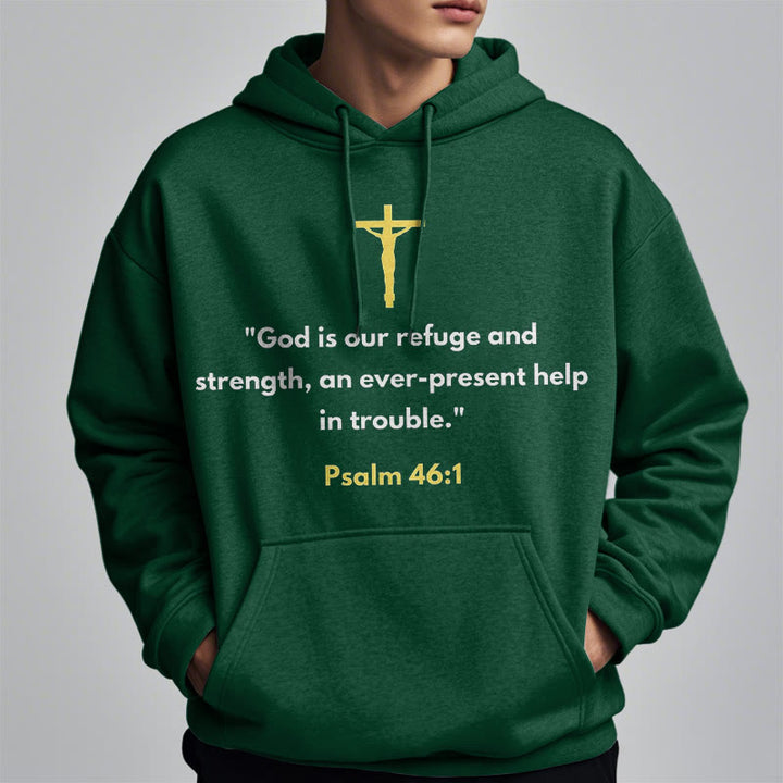 Christianartworkshop Classic Style God Is Our Refuge And Strength Fleece Lined Polyester Hoodie