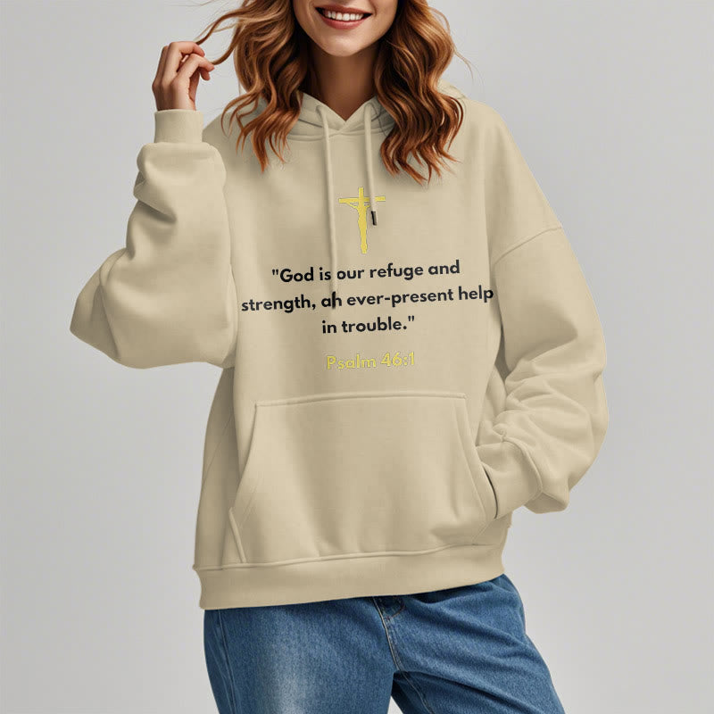 Christianartworkshop Classic Style God Is Our Refuge And Strength Fleece Lined Polyester Hoodie