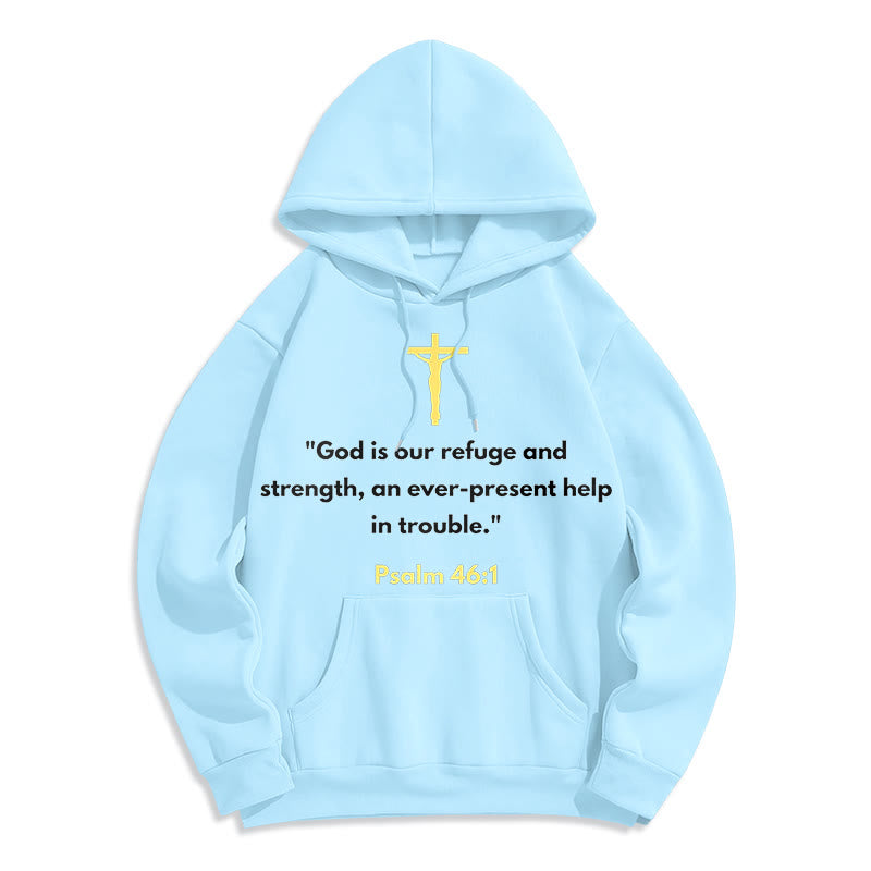 Christianartworkshop Classic Style God Is Our Refuge And Strength Fleece Lined Polyester Hoodie