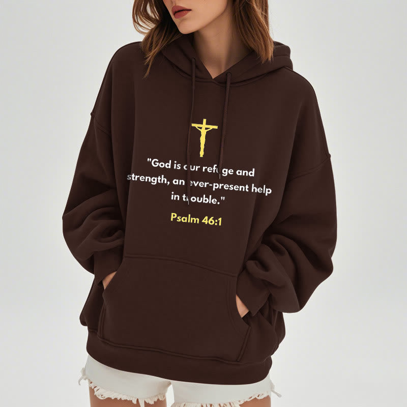 Christianartworkshop Classic Style God Is Our Refuge And Strength Fleece Lined Polyester Hoodie