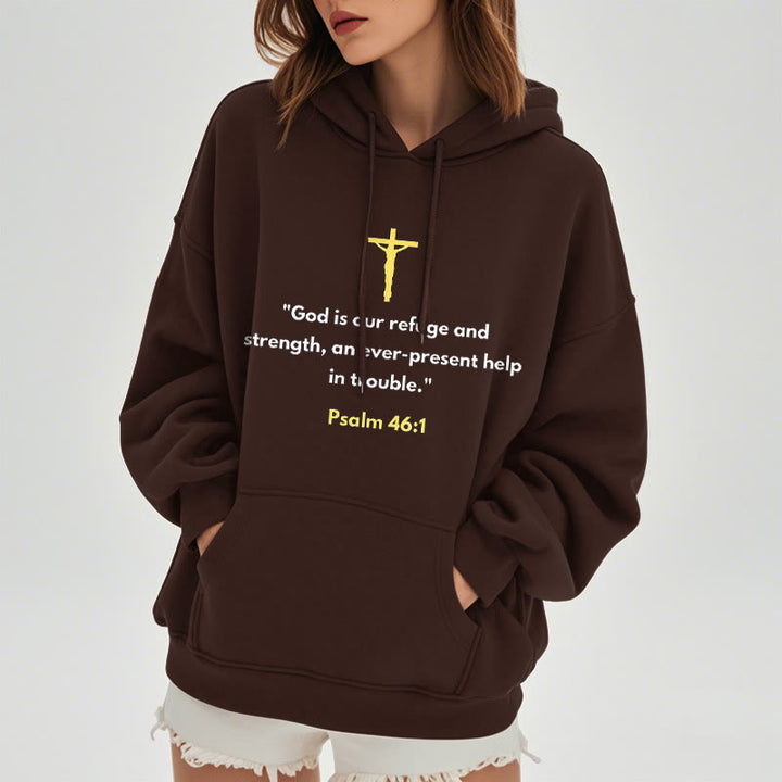 Christianartworkshop Classic Style God Is Our Refuge And Strength Fleece Lined Polyester Hoodie