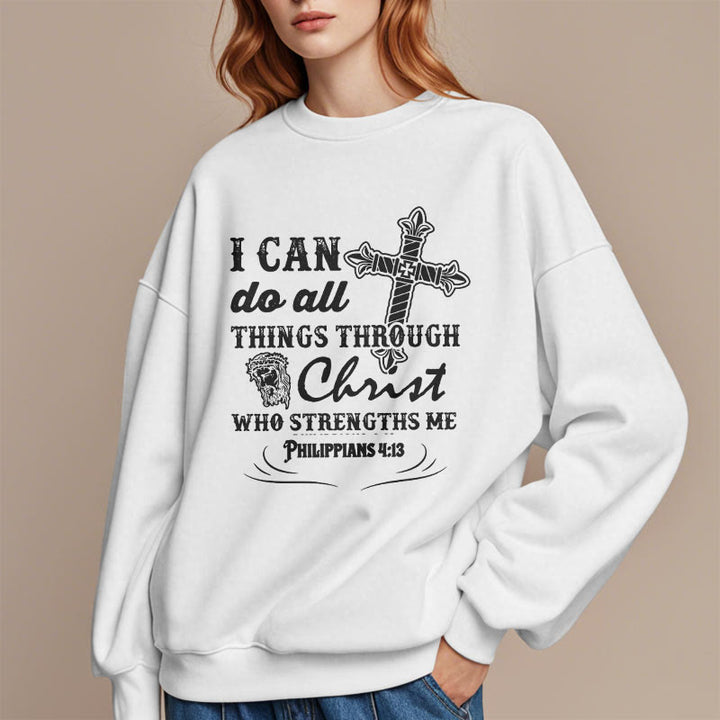 Christianartworkshop Quotation Style I Can Do All Things Fleece Lined Polyester Sweatshirt