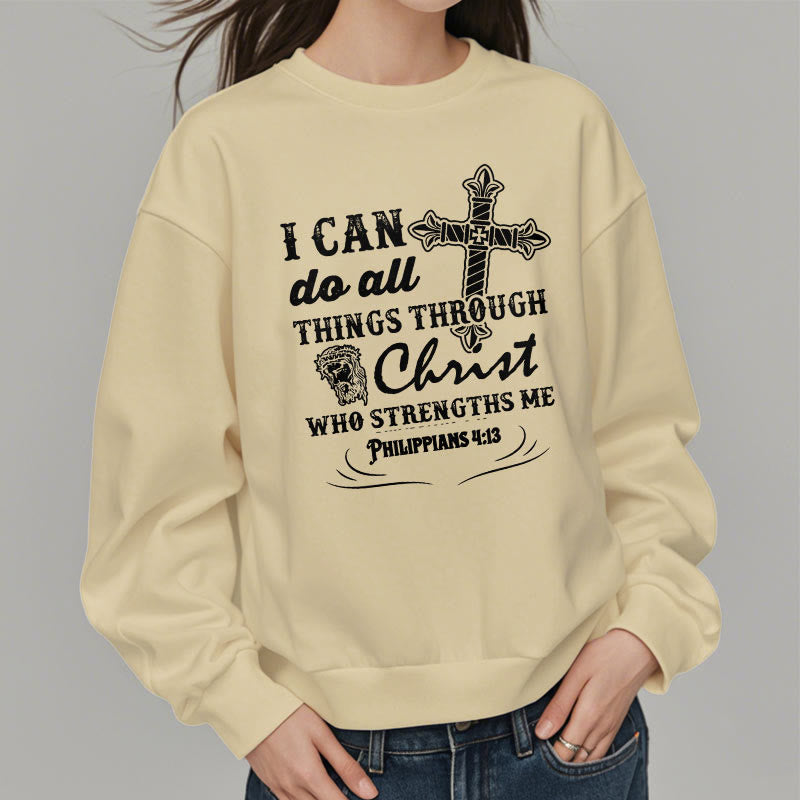 Christianartworkshop Quotation Style I Can Do All Things Fleece Lined Polyester Sweatshirt