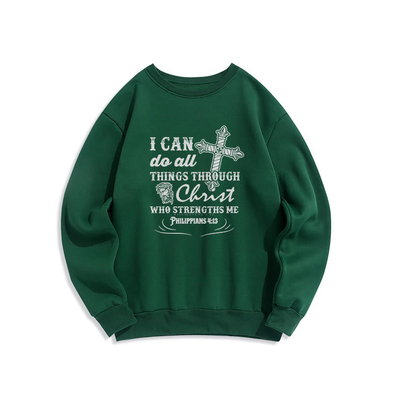 Christianartworkshop Quotation Style I Can Do All Things Fleece Lined Polyester Sweatshirt - Green - 2XL - image 20