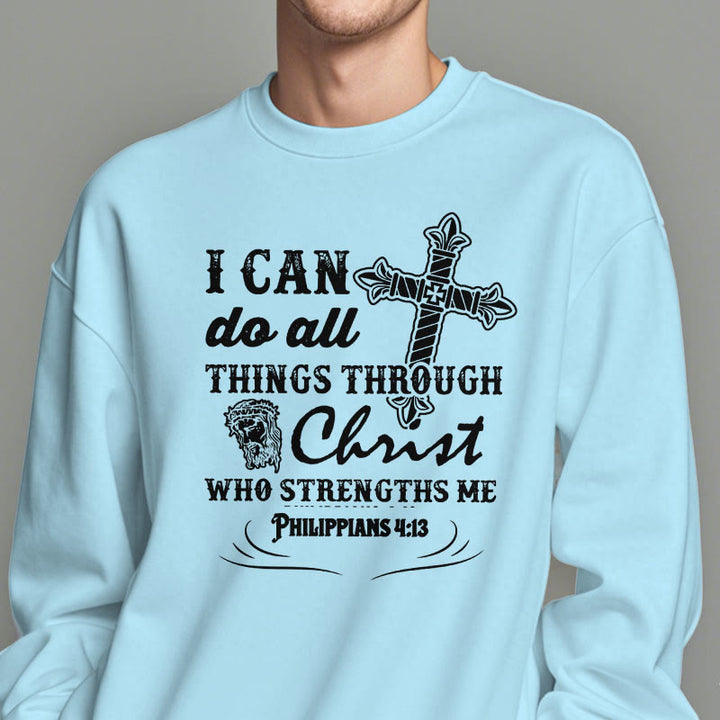 Christianartworkshop Quotation Style I Can Do All Things Fleece Lined Polyester Sweatshirt