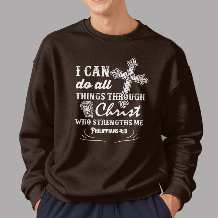 Christianartworkshop Quotation Style I Can Do All Things Fleece Lined Polyester Sweatshirt