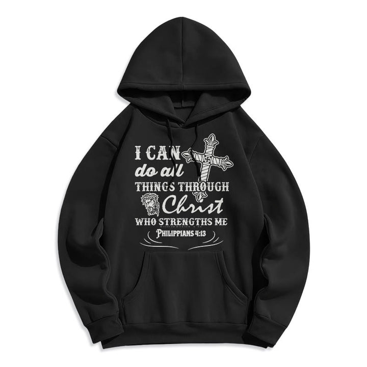 Christianartworkshop Quotation Style I Can Do All Things Fleece Lined Polyester Hoodie