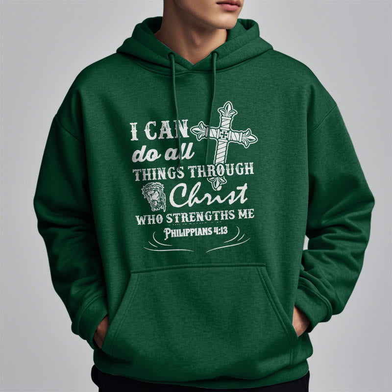 Christianartworkshop Quotation Style I Can Do All Things Fleece Lined Polyester Hoodie