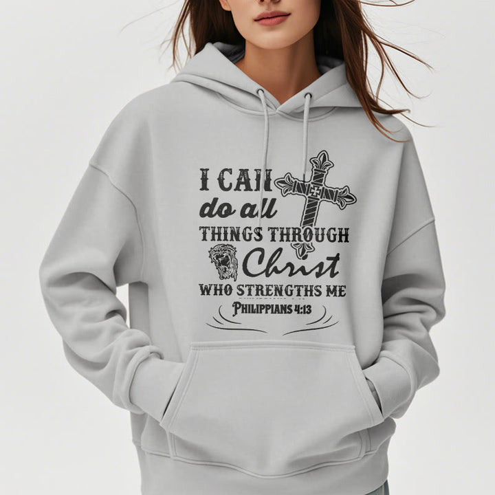 Christianartworkshop Quotation Style I Can Do All Things Fleece Lined Polyester Hoodie