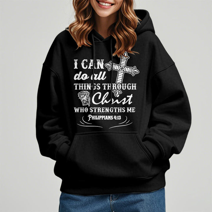 Christianartworkshop Quotation Style I Can Do All Things Fleece Lined Polyester Hoodie