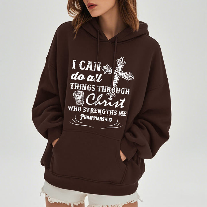 Christianartworkshop Quotation Style I Can Do All Things Fleece Lined Polyester Hoodie