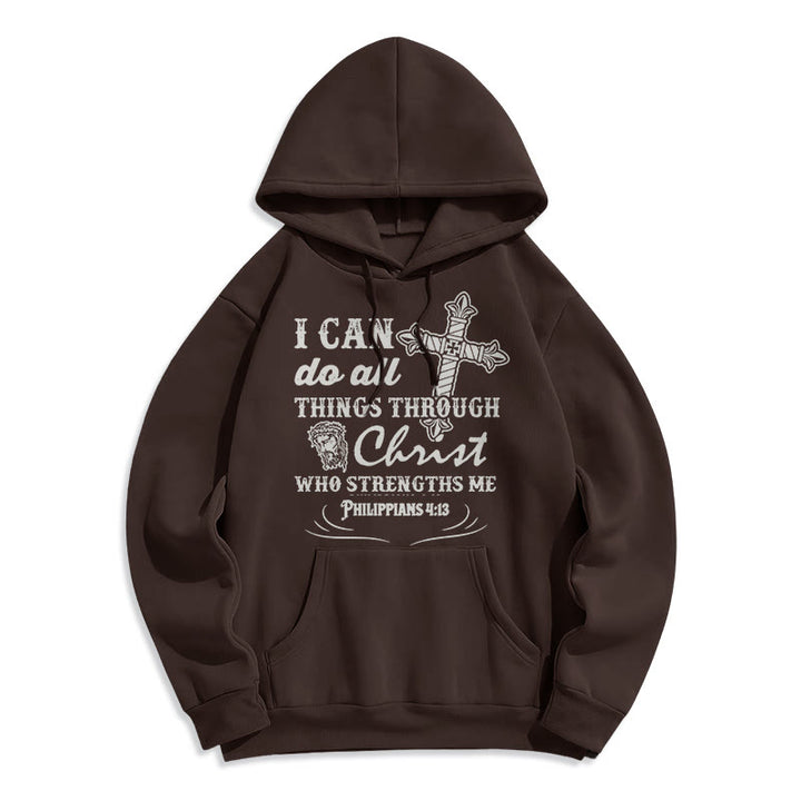 Christianartworkshop Quotation Style I Can Do All Things Fleece Lined Polyester Hoodie