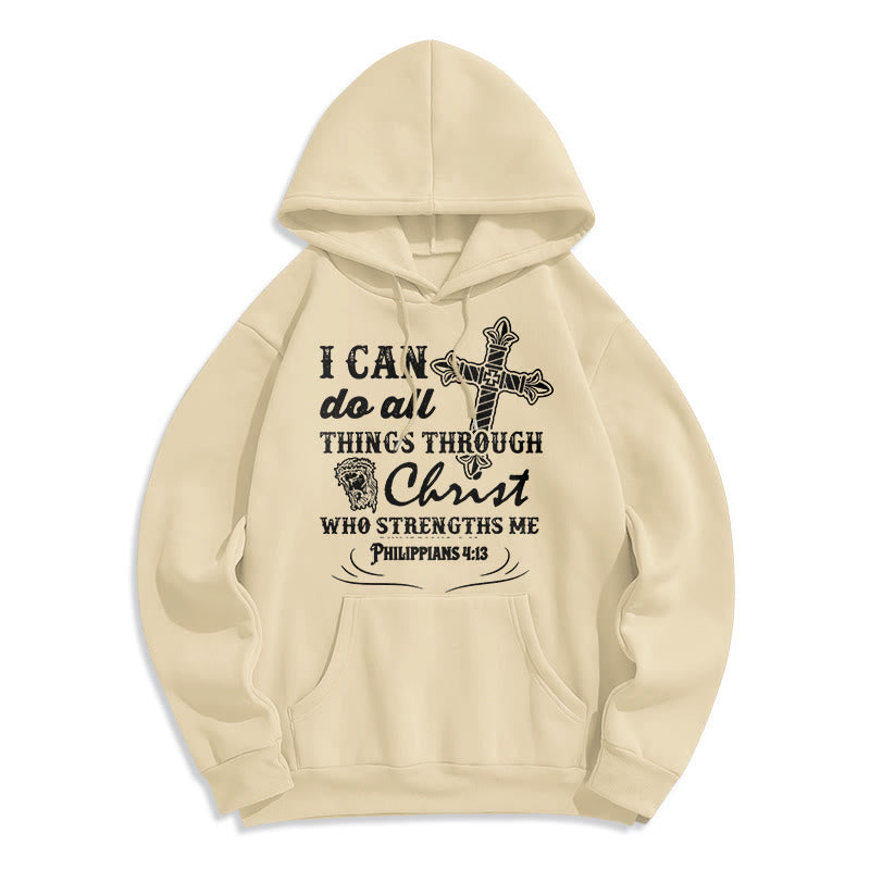 Christianartworkshop Quotation Style I Can Do All Things Fleece Lined Polyester Hoodie