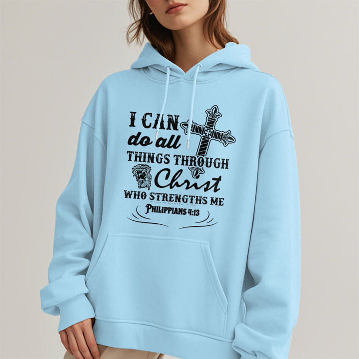 Christianartworkshop Quotation Style I Can Do All Things Fleece Lined Polyester Hoodie