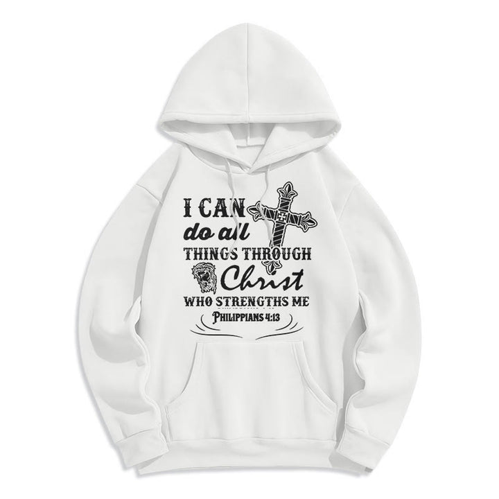 Christianartworkshop Quotation Style I Can Do All Things Fleece Lined Polyester Hoodie