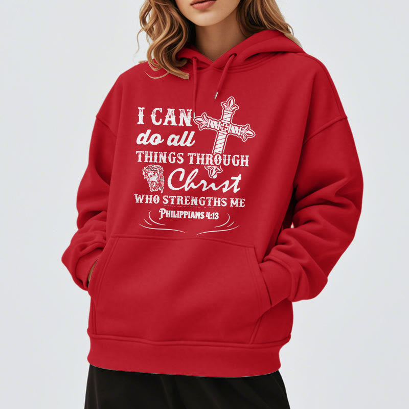 Christianartworkshop Quotation Style I Can Do All Things Fleece Lined Polyester Hoodie