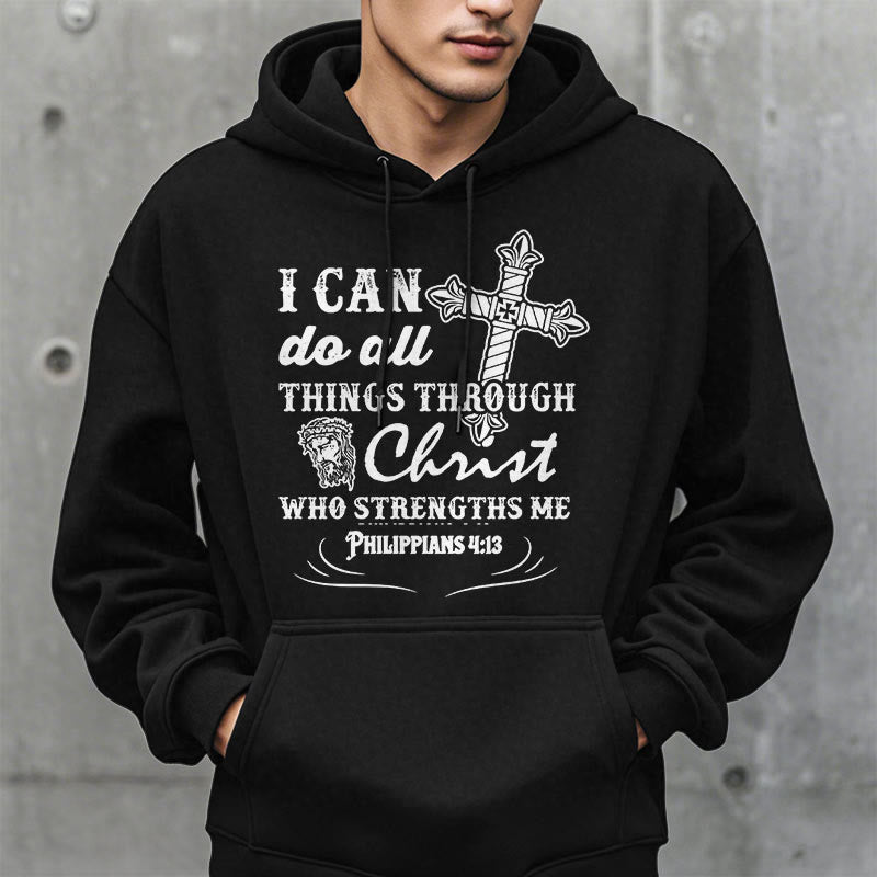 Christianartworkshop Quotation Style I Can Do All Things Fleece Lined Polyester Hoodie