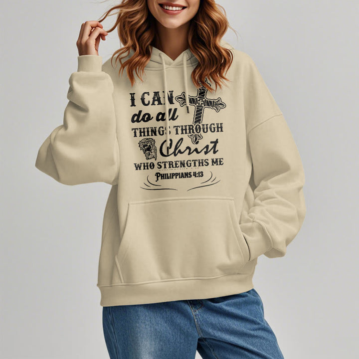 Christianartworkshop Quotation Style I Can Do All Things Fleece Lined Polyester Hoodie