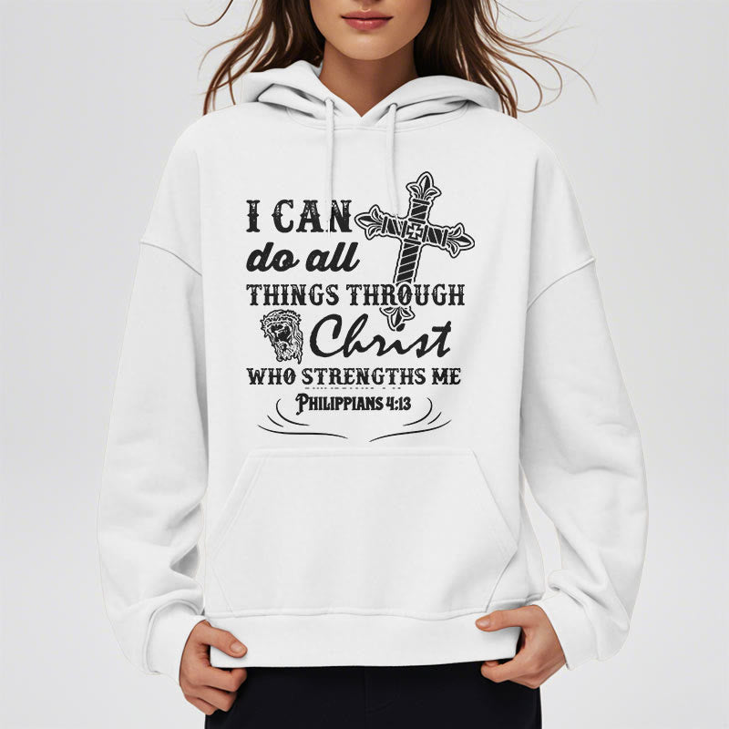 Christianartworkshop Quotation Style I Can Do All Things Fleece Lined Polyester Hoodie