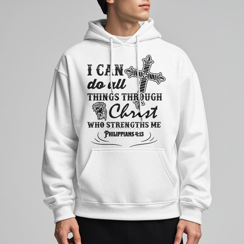 Christianartworkshop Quotation Style I Can Do All Things Fleece Lined Polyester Hoodie