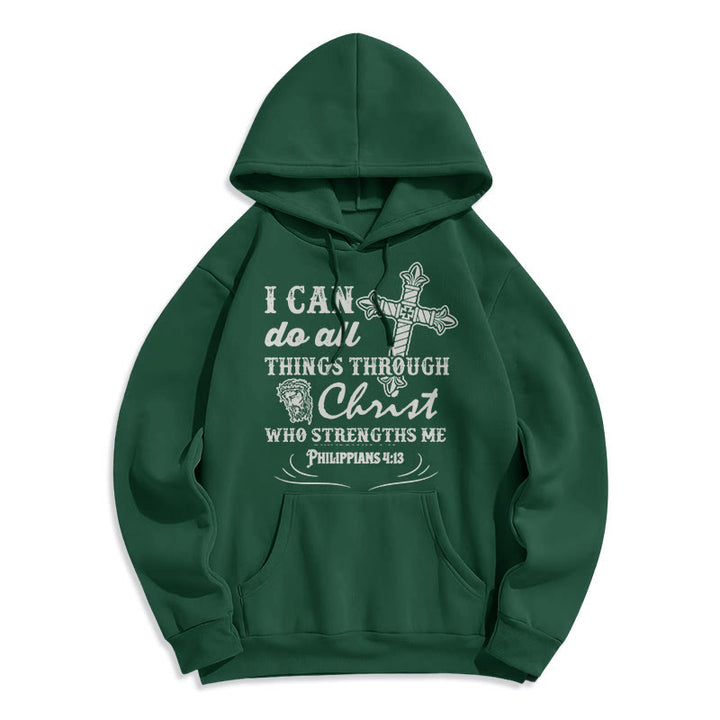 Christianartworkshop Quotation Style I Can Do All Things Fleece Lined Polyester Hoodie