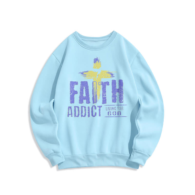 Christianartworkshop Colored Style Faith Addict Living For God Fleece Lined Polyester Sweatshirt - Blue - 2XL - image 0