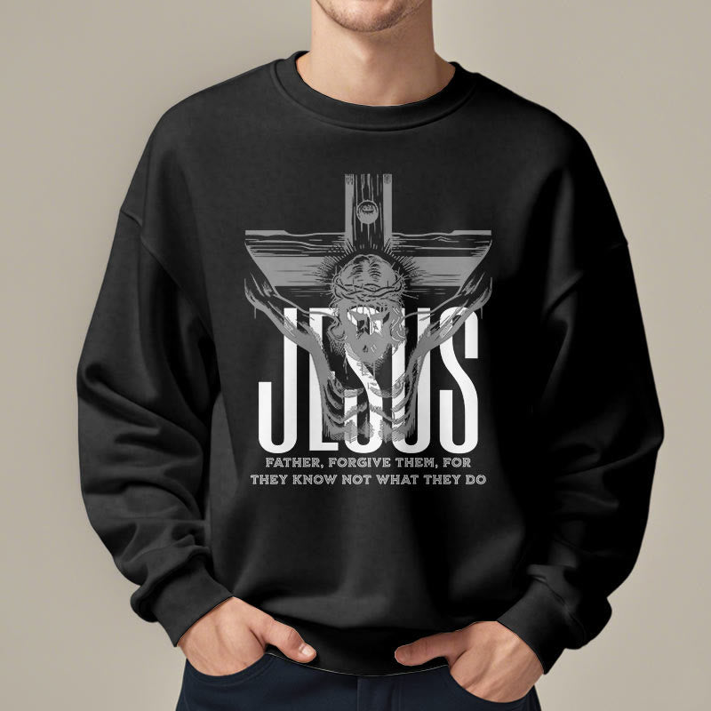 Christianartworkshop Classic Style Father Forgive Them Crucifix Fleece Lined Polyester Sweatshirt