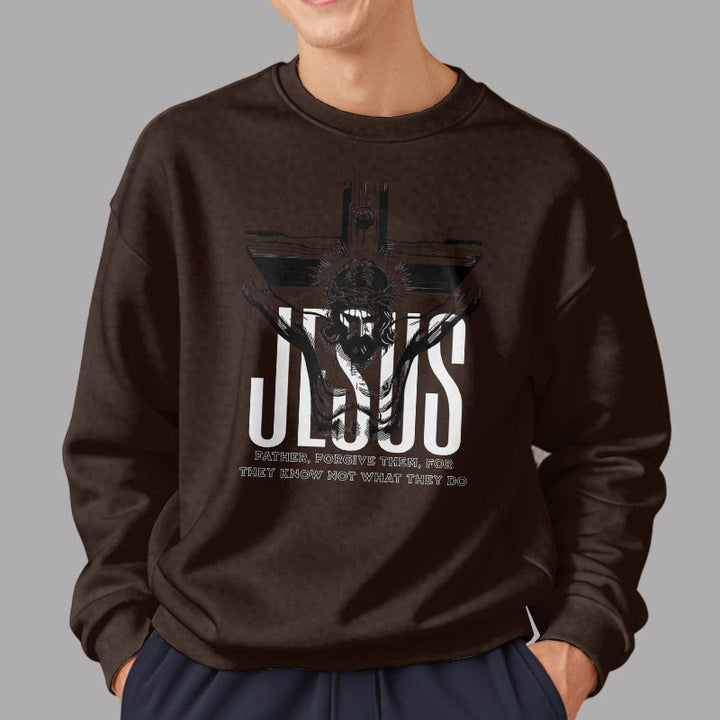 Christianartworkshop Classic Style Father Forgive Them Crucifix Fleece Lined Polyester Sweatshirt - image 18