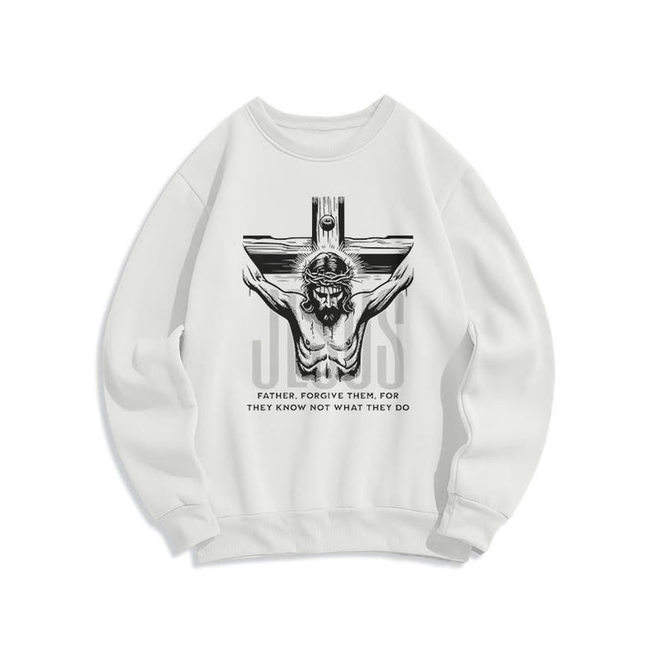 Christianartworkshop Classic Style Father Forgive Them Crucifix Fleece Lined Polyester Sweatshirt