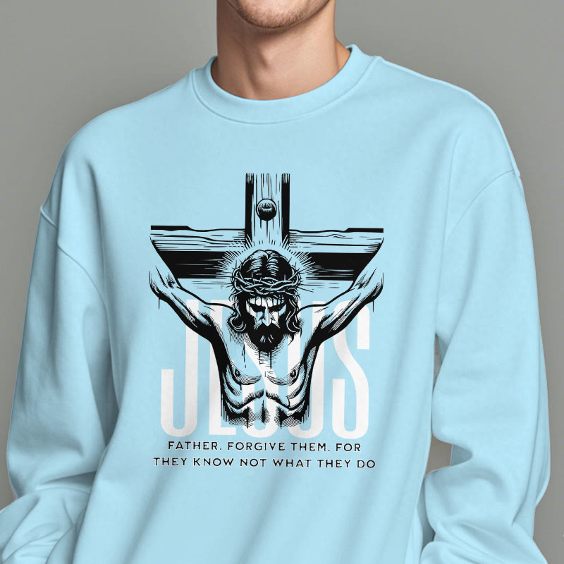 Christianartworkshop Classic Style Father Forgive Them Crucifix Fleece Lined Polyester Sweatshirt