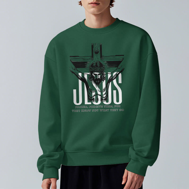 Christianartworkshop Classic Style Father Forgive Them Crucifix Fleece Lined Polyester Sweatshirt - image 22