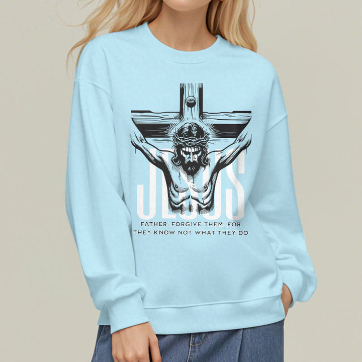 Christianartworkshop Classic Style Father Forgive Them Crucifix Fleece Lined Polyester Sweatshirt - image 27
