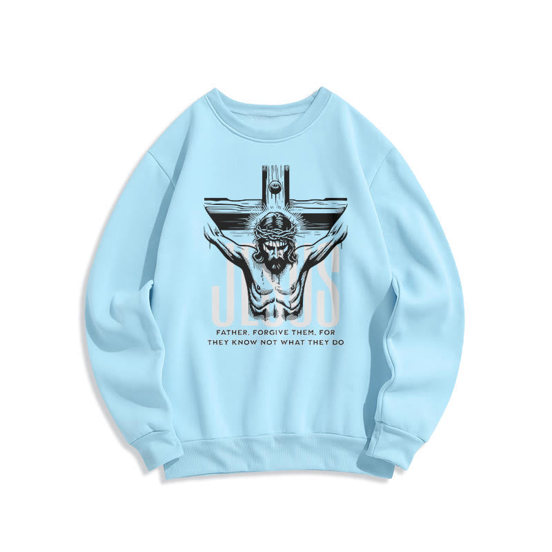 Christianartworkshop Classic Style Father Forgive Them Crucifix Fleece Lined Polyester Sweatshirt