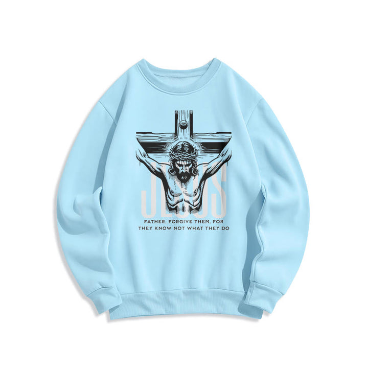 Christianartworkshop Classic Style Father Forgive Them Crucifix Fleece Lined Polyester Sweatshirt