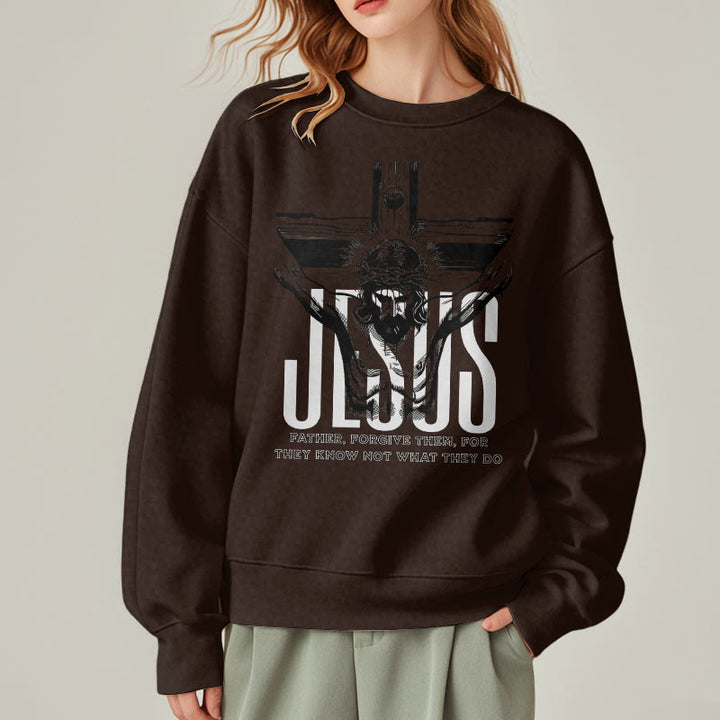 Christianartworkshop Classic Style Father Forgive Them Crucifix Fleece Lined Polyester Sweatshirt - image 17
