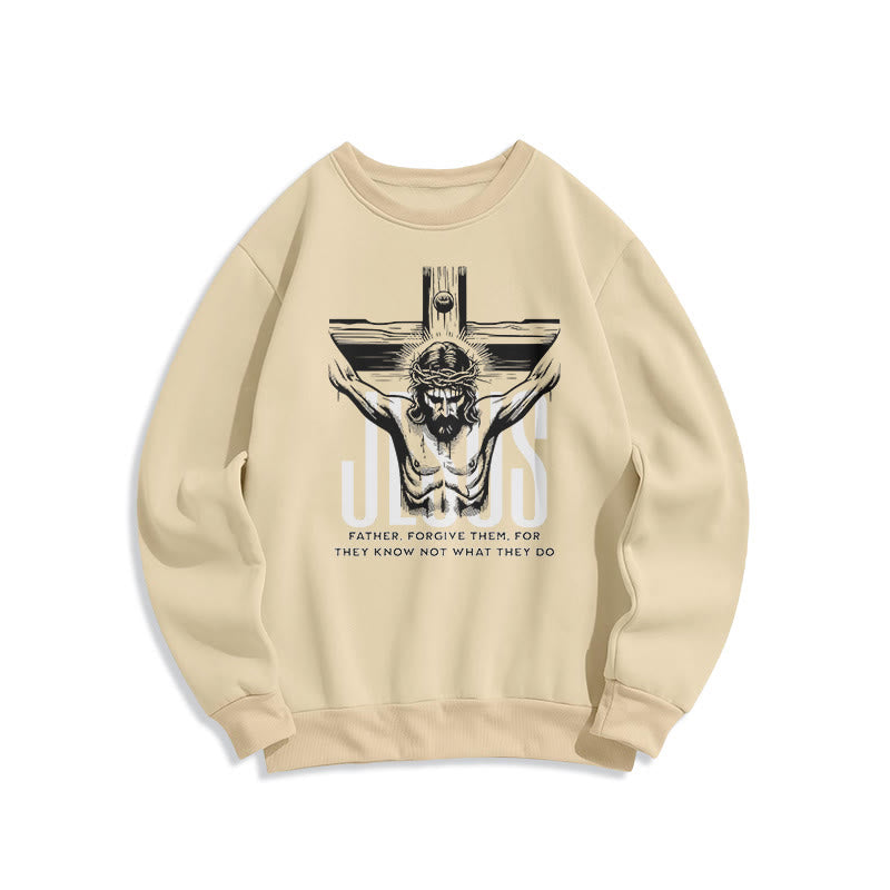 Christianartworkshop Classic Style Father Forgive Them Crucifix Fleece Lined Polyester Sweatshirt