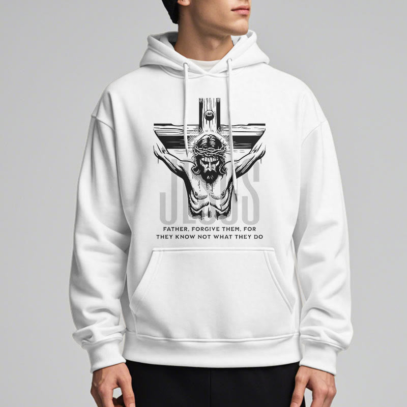 Christianartworkshop Classic Style Father Forgive Them Crucifix Fleece Lined Polyester Hoodie