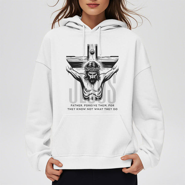 Christianartworkshop Classic Style Father Forgive Them Crucifix Fleece Lined Polyester Hoodie - image 3