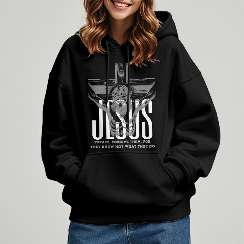 Christianartworkshop Classic Style Father Forgive Them Crucifix Fleece Lined Polyester Hoodie - image 6