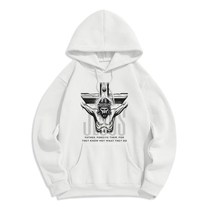 Christianartworkshop Classic Style Father Forgive Them Crucifix Fleece Lined Polyester Hoodie