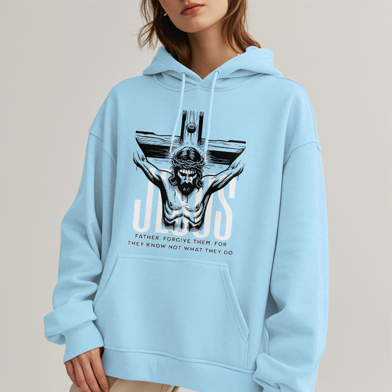 Christianartworkshop Classic Style Father Forgive Them Crucifix Fleece Lined Polyester Hoodie